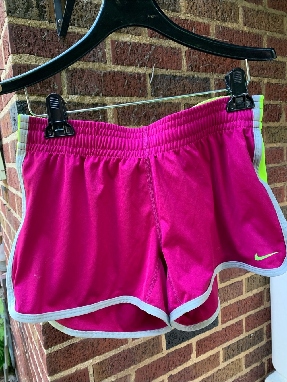Nike Dry-Fit Fuchsia Athletic Shorts with Neon Yellow Accent